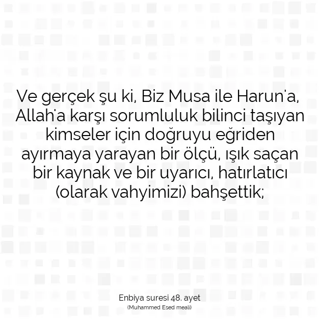 Ayetbul | Kuran Mealleri | Quran | Enbiya suresi 48. ayet