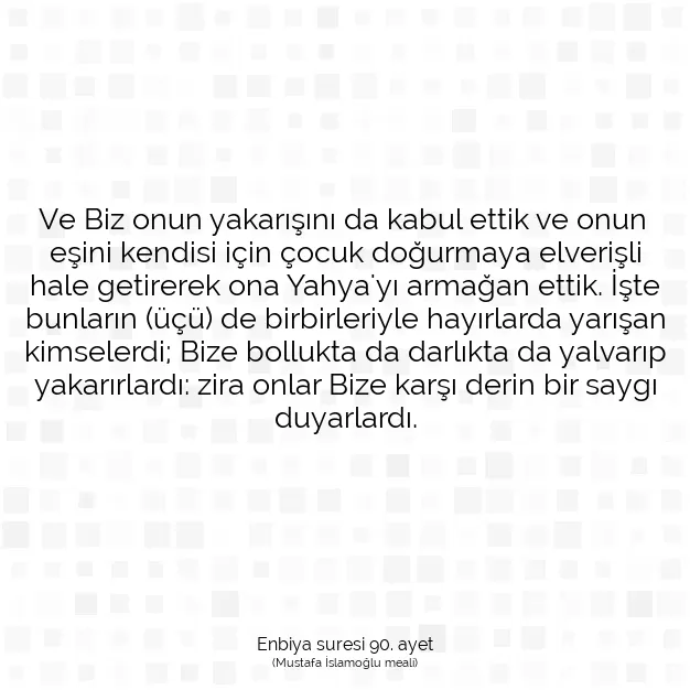 Ayetbul | Kuran Mealleri | Quran | Enbiya suresi 90. ayet