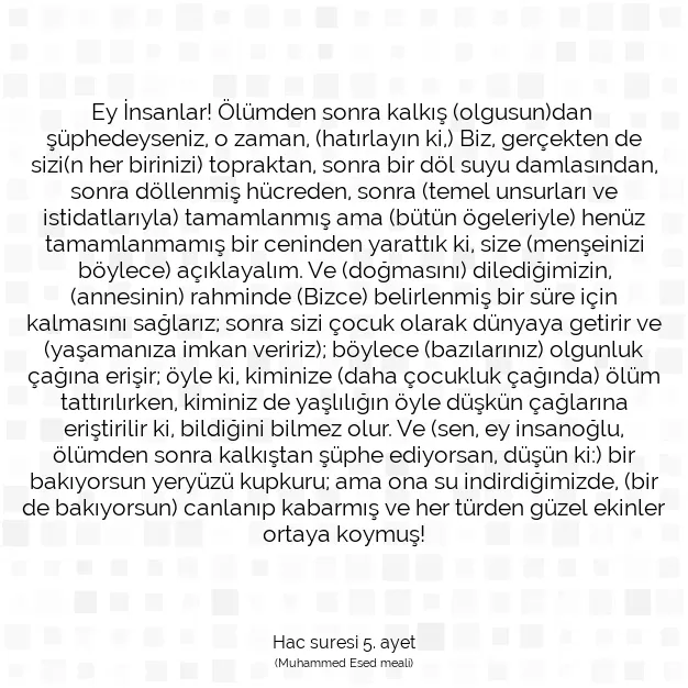 Ayetbul | Kuran Mealleri | Quran | Hac suresi 5. ayet