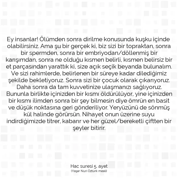 Ayetbul | Kuran Mealleri | Quran | Hac suresi 5. ayet