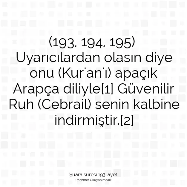 Ayetbul | Kuran Mealleri | Quran | Şuara suresi 193. ayet