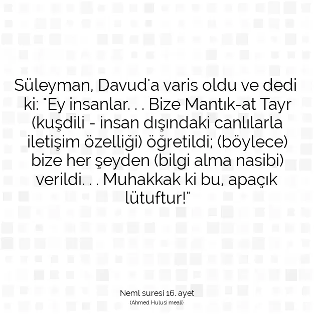 Ayetbul | Kuran Mealleri | Quran | Neml suresi 16. ayet