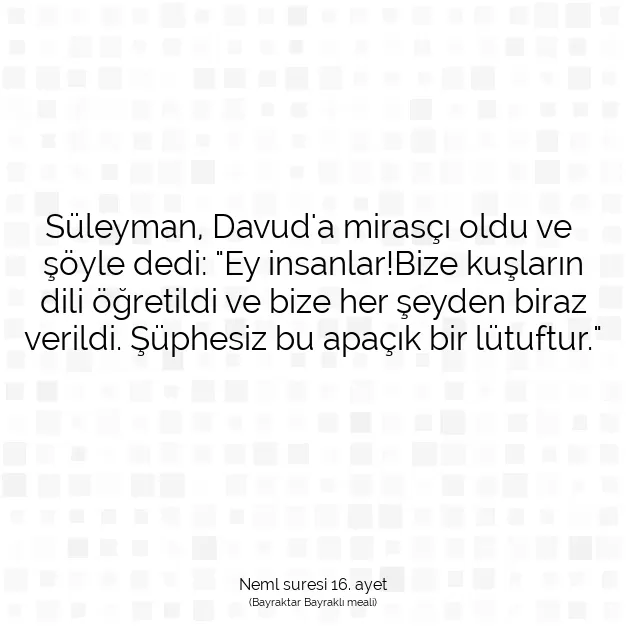 Ayetbul | Kuran Mealleri | Quran | Neml suresi 16. ayet