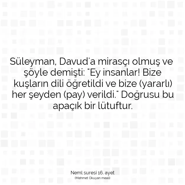 Ayetbul | Kuran Mealleri | Quran | Neml suresi 16. ayet