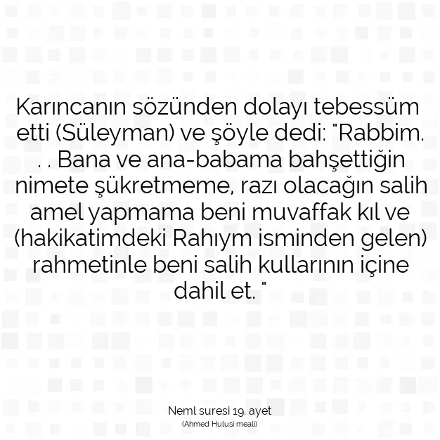 Ayetbul | Kuran Mealleri | Quran | Neml suresi 19. ayet