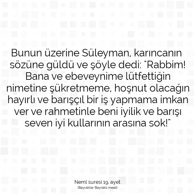 Ayetbul | Kuran Mealleri | Quran | Neml suresi 19. ayet