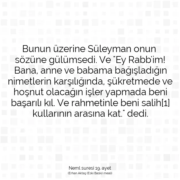 Ayetbul | Kuran Mealleri | Quran | Neml suresi 19. ayet