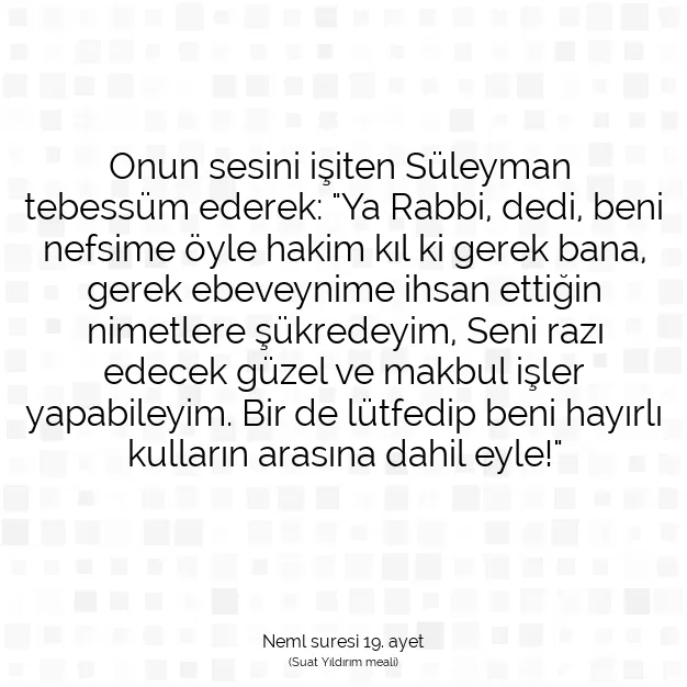 Ayetbul | Kuran Mealleri | Quran | Neml suresi 19. ayet