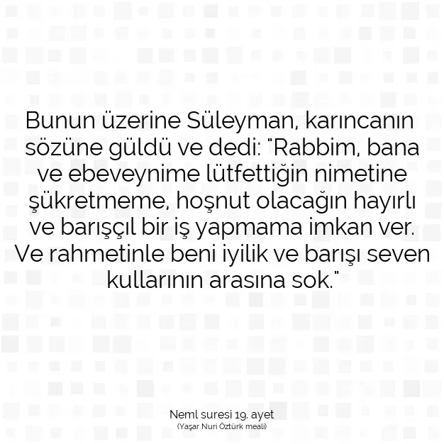 Ayetbul | Kuran Mealleri | Quran | Neml suresi 19. ayet