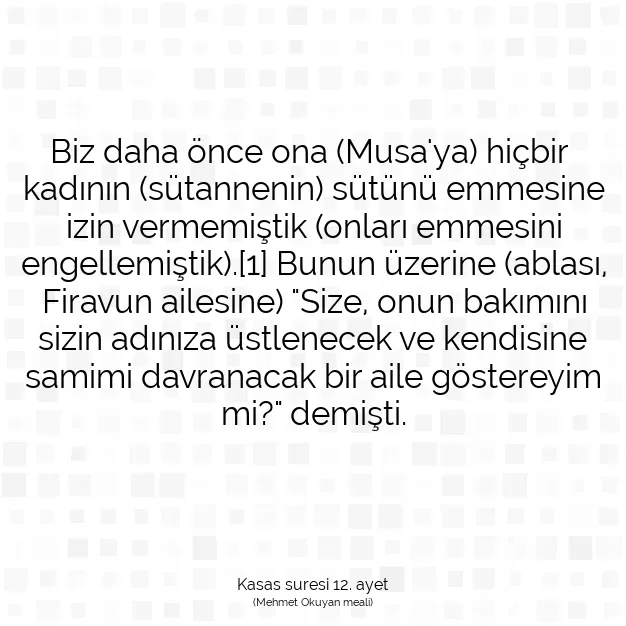 Ayetbul | Kuran Mealleri | Quran | Kasas suresi 12. ayet