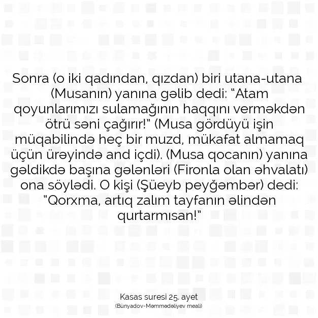 Ayetbul | Kuran Mealleri | Quran | Kasas suresi 25. ayet