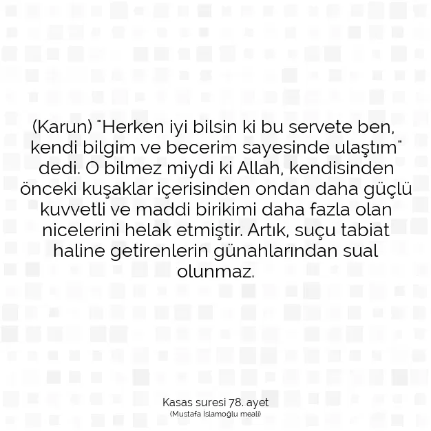 Ayetbul | Kuran Mealleri | Quran | Kasas suresi 78. ayet