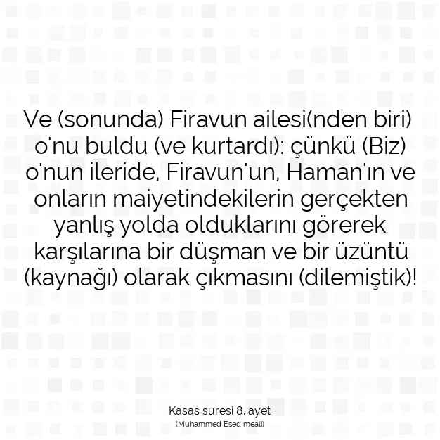 Ayetbul | Kuran Mealleri | Quran | Kasas suresi 8. ayet