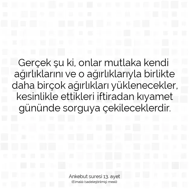 Ayetbul | Kuran Mealleri | Quran | Ankebut suresi 13. ayet