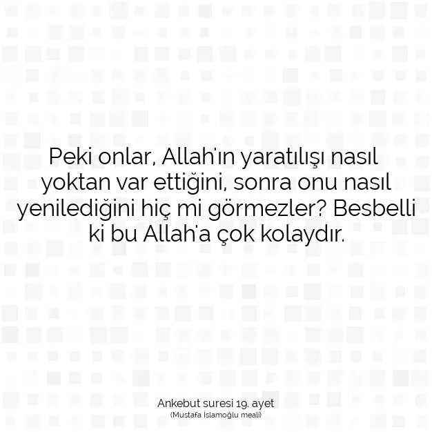 Ayetbul | Kuran Mealleri | Quran | Ankebut suresi 19. ayet