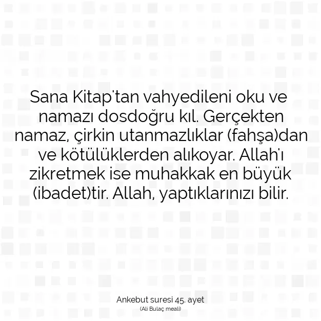 Ayetbul | Kuran Mealleri | Quran | Ankebut suresi 45. ayet