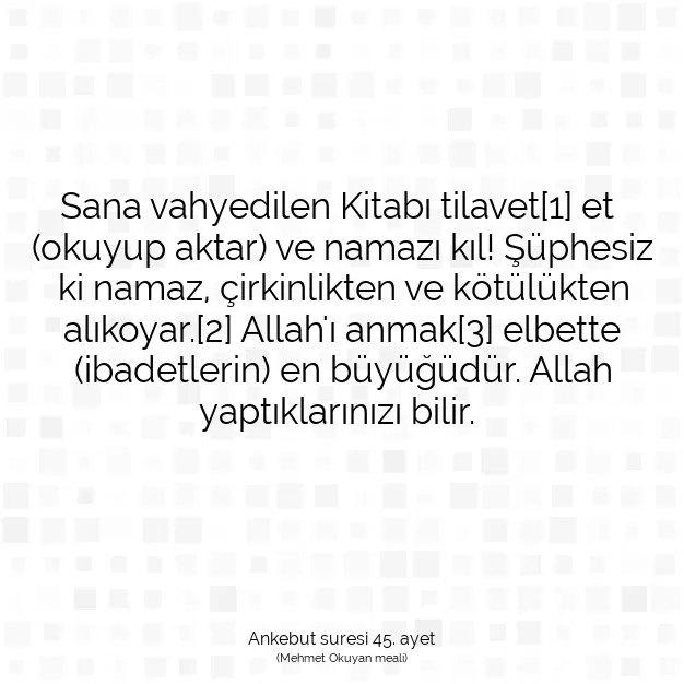 Ayetbul | Kuran Mealleri | Quran | Ankebut suresi 45. ayet