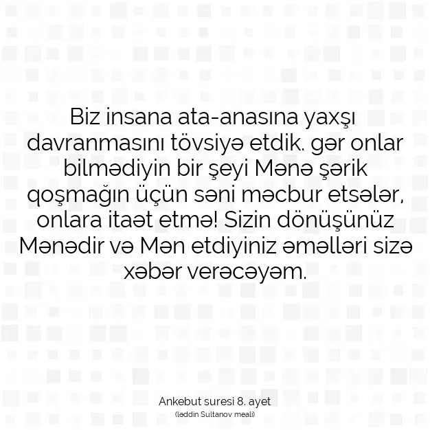 Ayetbul | Kuran Mealleri | Quran | Ankebut suresi 8. ayet