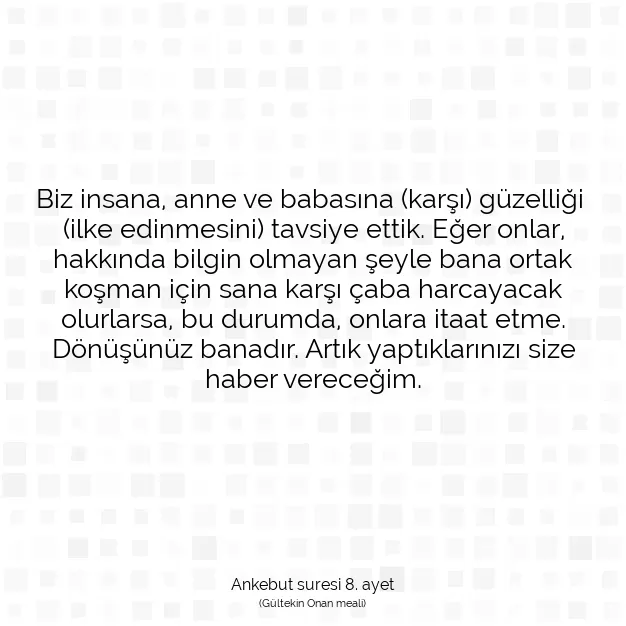 Ayetbul | Kuran Mealleri | Quran | Ankebut suresi 8. ayet