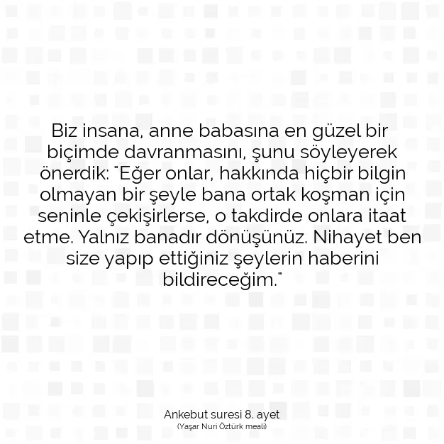 Ayetbul | Kuran Mealleri | Quran | Ankebut suresi 8. ayet