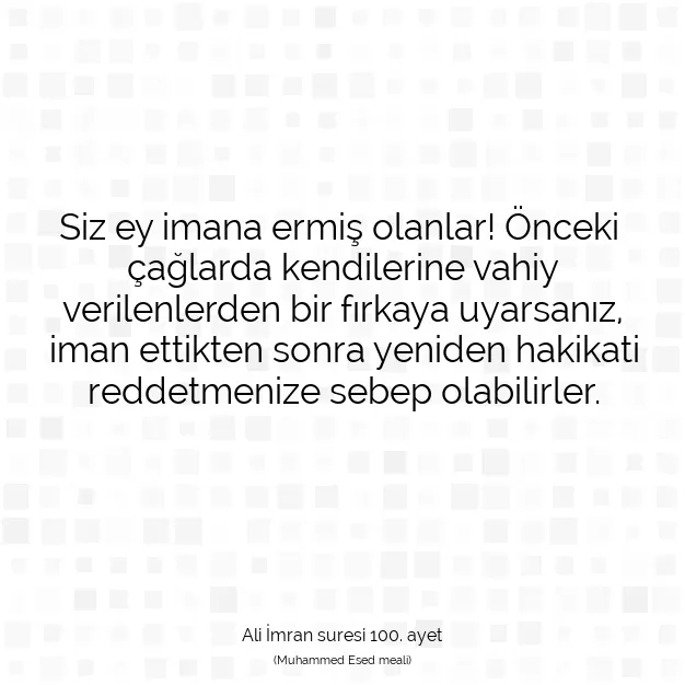 Ayetbul | Kuran Mealleri | Quran | Ali İmran suresi 100. ayet