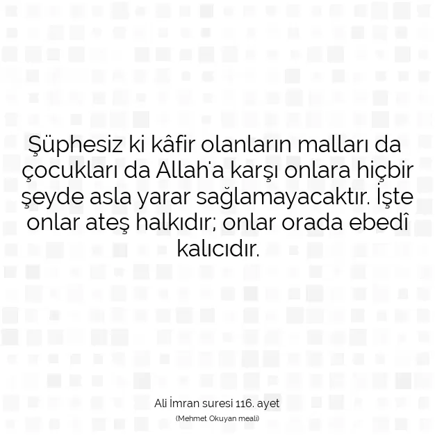 Ayetbul | Kuran Mealleri | Quran | Ali İmran suresi 116. ayet