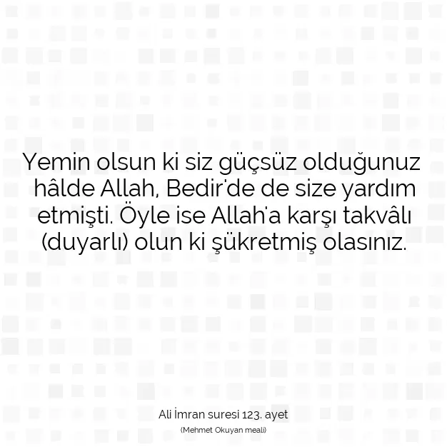 Ayetbul | Kuran Mealleri | Quran | Ali İmran suresi 123. ayet