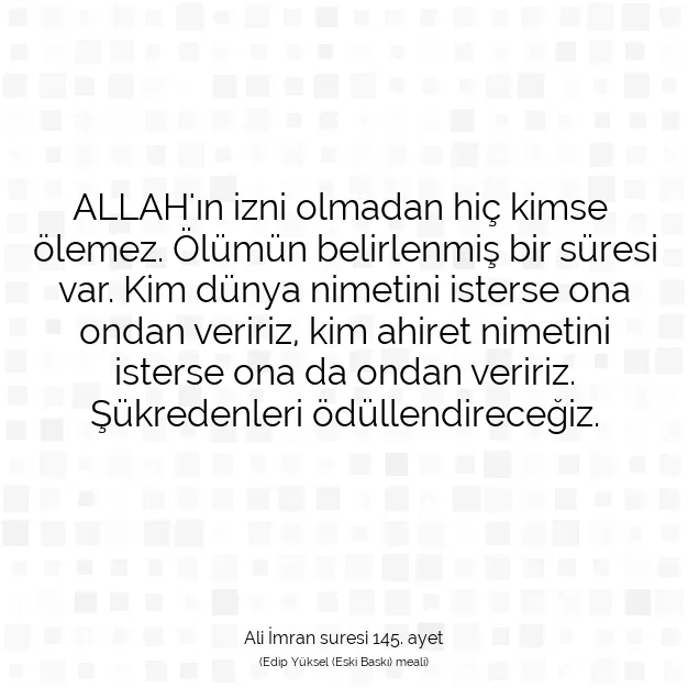 Ayetbul | Kuran Mealleri | Quran | Ali İmran suresi 145. ayet