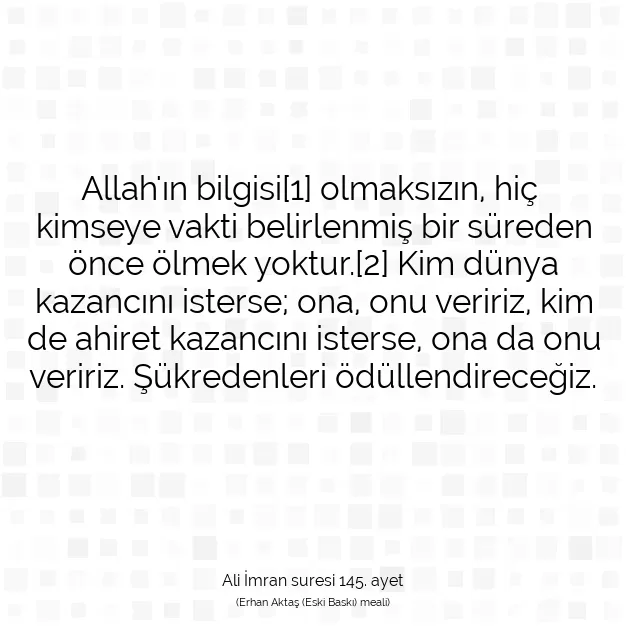 Ayetbul | Kuran Mealleri | Quran | Ali İmran suresi 145. ayet