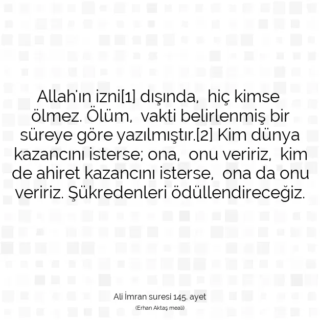 Ayetbul | Kuran Mealleri | Quran | Ali İmran suresi 145. ayet