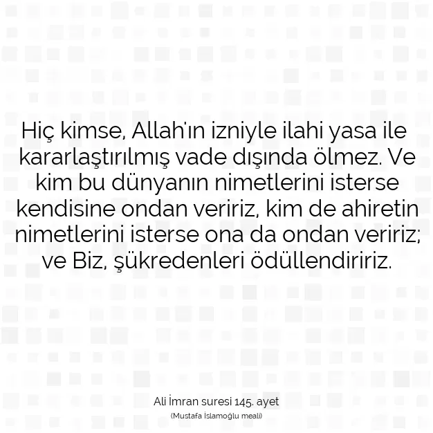 Ayetbul | Kuran Mealleri | Quran | Ali İmran suresi 145. ayet