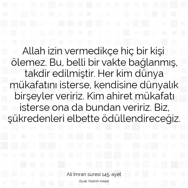 Ayetbul | Kuran Mealleri | Quran | Ali İmran suresi 145. ayet