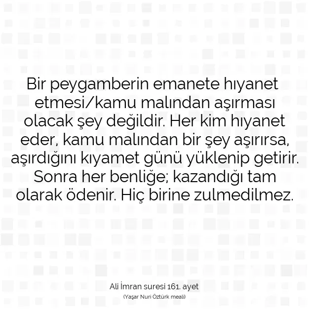 Ayetbul | Kuran Mealleri | Quran | Ali İmran suresi 161. ayet