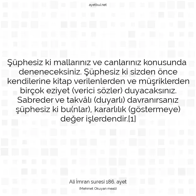 Ayetbul | Kuran Mealleri | Quran | Ali İmran suresi 186. ayet