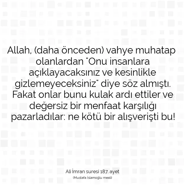 Ayetbul | Kuran Mealleri | Quran | Ali İmran suresi 187. ayet