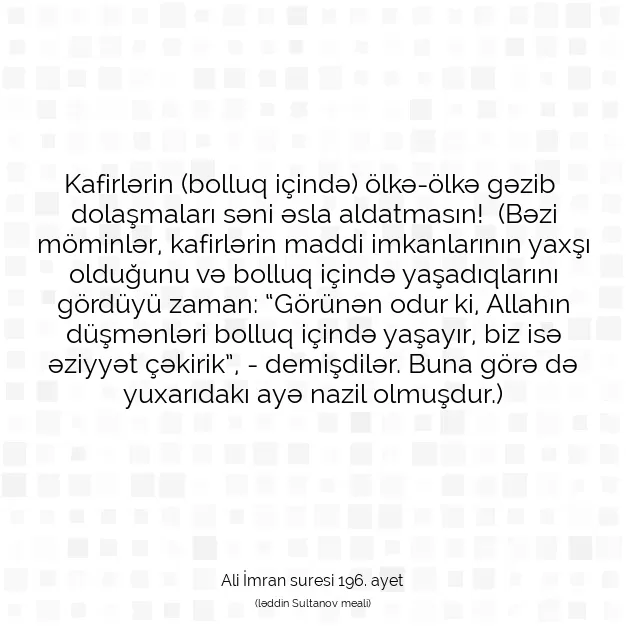 Ayetbul | Kuran Mealleri | Quran | Ali İmran suresi 196. ayet