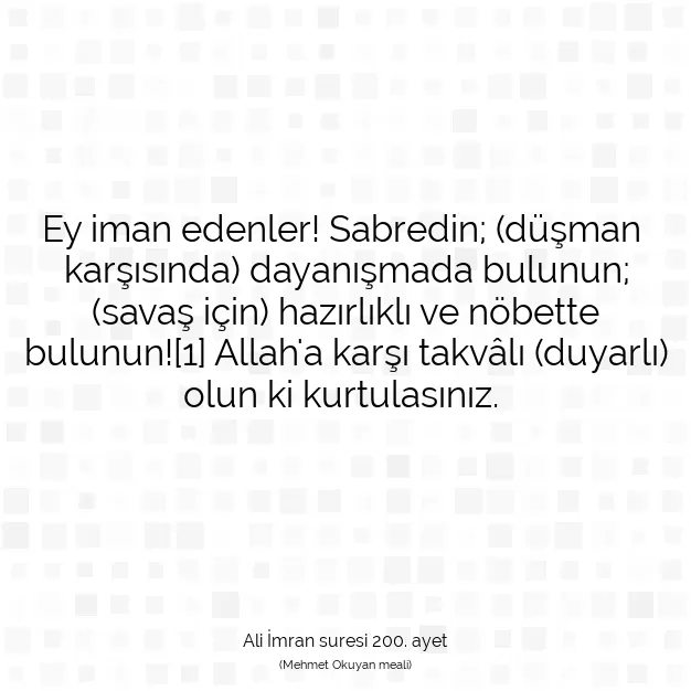 Ayetbul | Kuran Mealleri | Quran | Ali İmran suresi 200. ayet