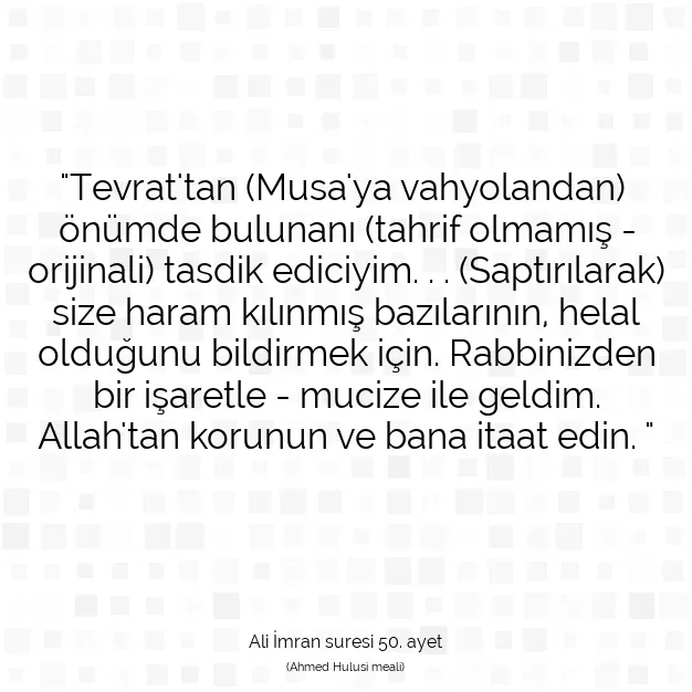 Ayetbul | Kuran Mealleri | Quran | Ali İmran suresi 50. ayet