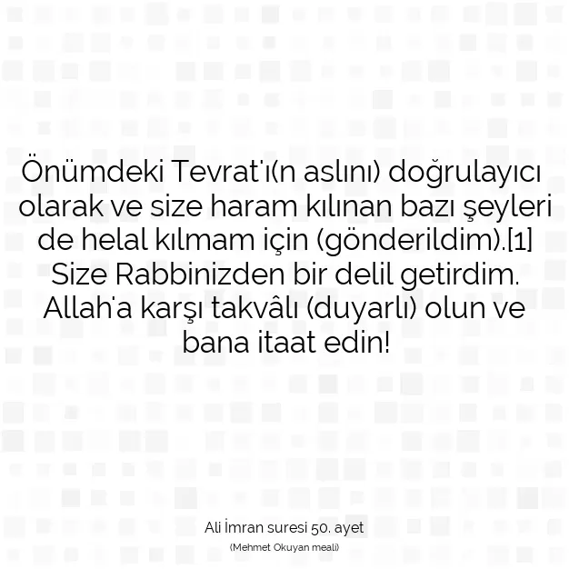 Ayetbul | Kuran Mealleri | Quran | Ali İmran suresi 50. ayet