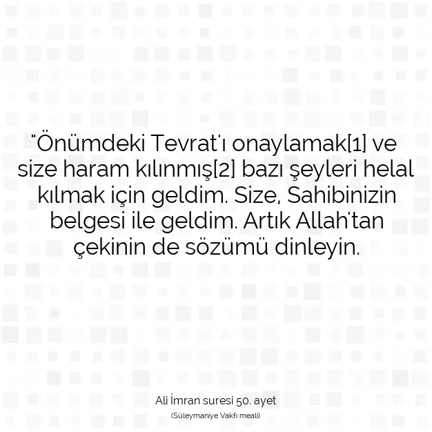 Ayetbul | Kuran Mealleri | Quran | Ali İmran suresi 50. ayet