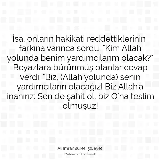 Ayetbul | Kuran Mealleri | Quran | Ali İmran suresi 52. ayet