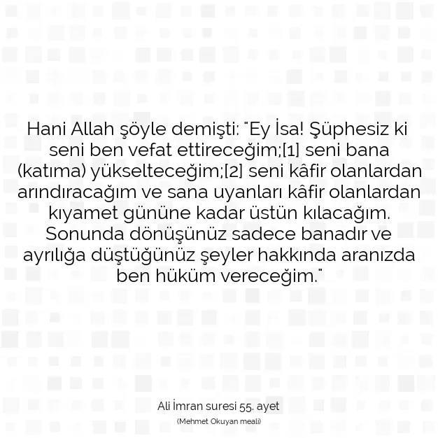 Ayetbul | Kuran Mealleri | Quran | Ali İmran suresi 55. ayet