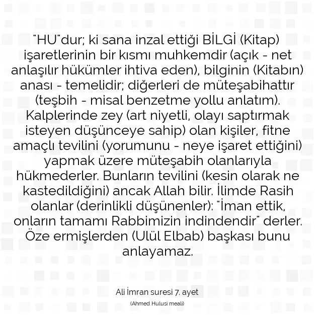 Ayetbul | Kuran Mealleri | Quran | Ali İmran suresi 7. ayet