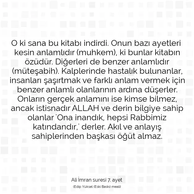 Ayetbul | Kuran Mealleri | Quran | Ali İmran suresi 7. ayet