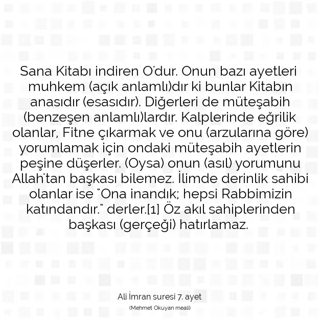 Ayetbul | Kuran Mealleri | Quran | Ali İmran suresi 7. ayet