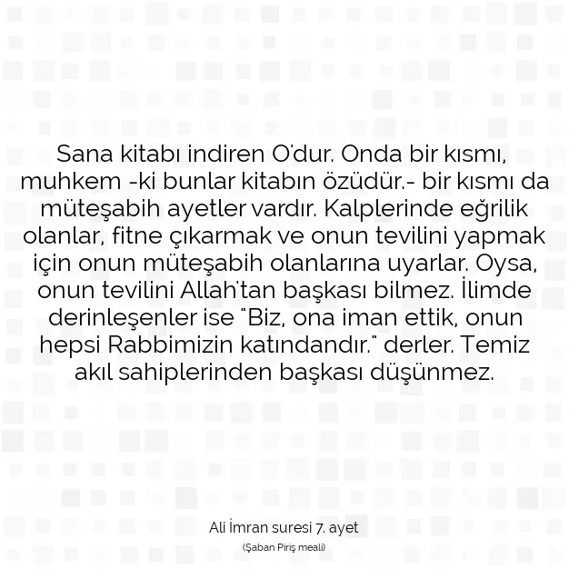 Ayetbul | Kuran Mealleri | Quran | Ali İmran suresi 7. ayet