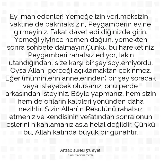 Ayetbul | Kuran Mealleri | Quran | Ahzab suresi 53. ayet