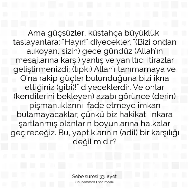 Ayetbul | Kuran Mealleri | Quran | Sebe suresi 33. ayet