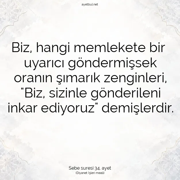Ayetbul | Kuran Mealleri | Quran | Sebe suresi 34. ayet