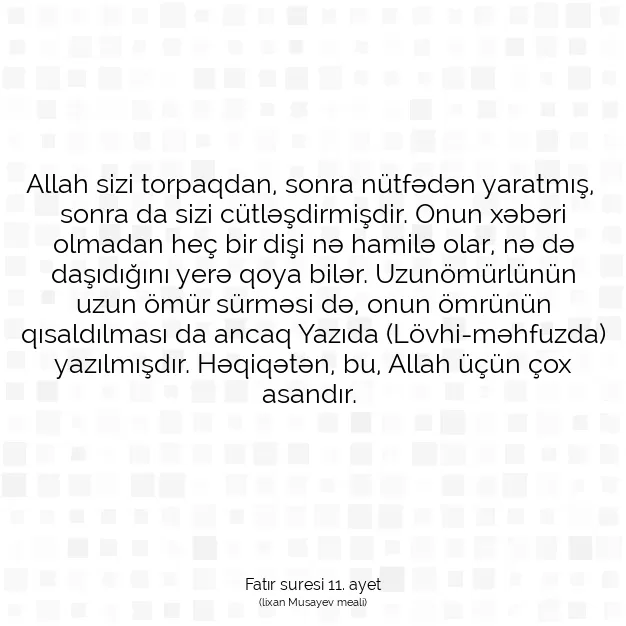 Ayetbul | Kuran Mealleri | Quran | Fatır suresi 11. ayet